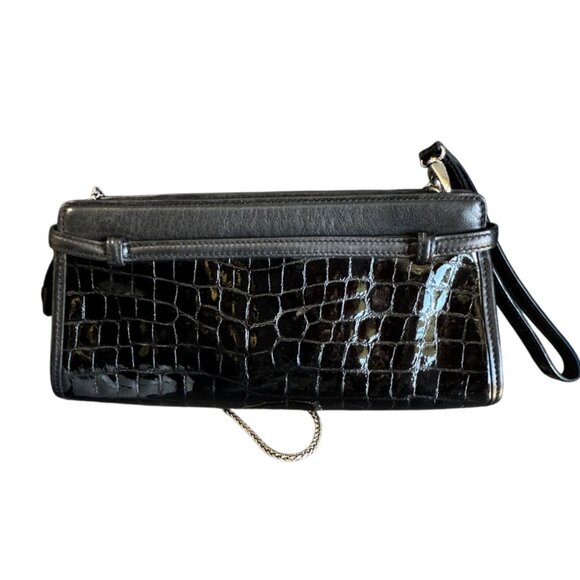 Brighton Black Croc Embossed Leather Clutch Crossbody Purse Silver Heart Medalli - Picture 3 of 6